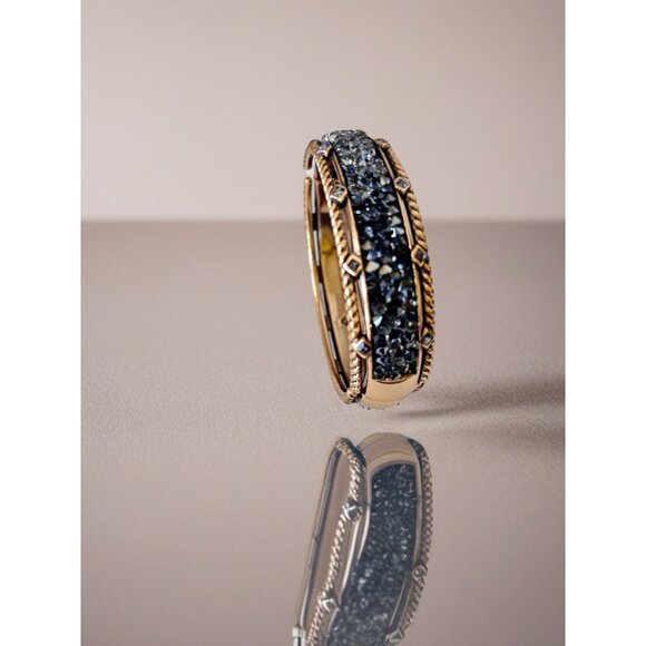 Brighton Retired Crystal Rocks Hinged Bangle Bracelet Gold Black Crystals. - Picture 5 of 5